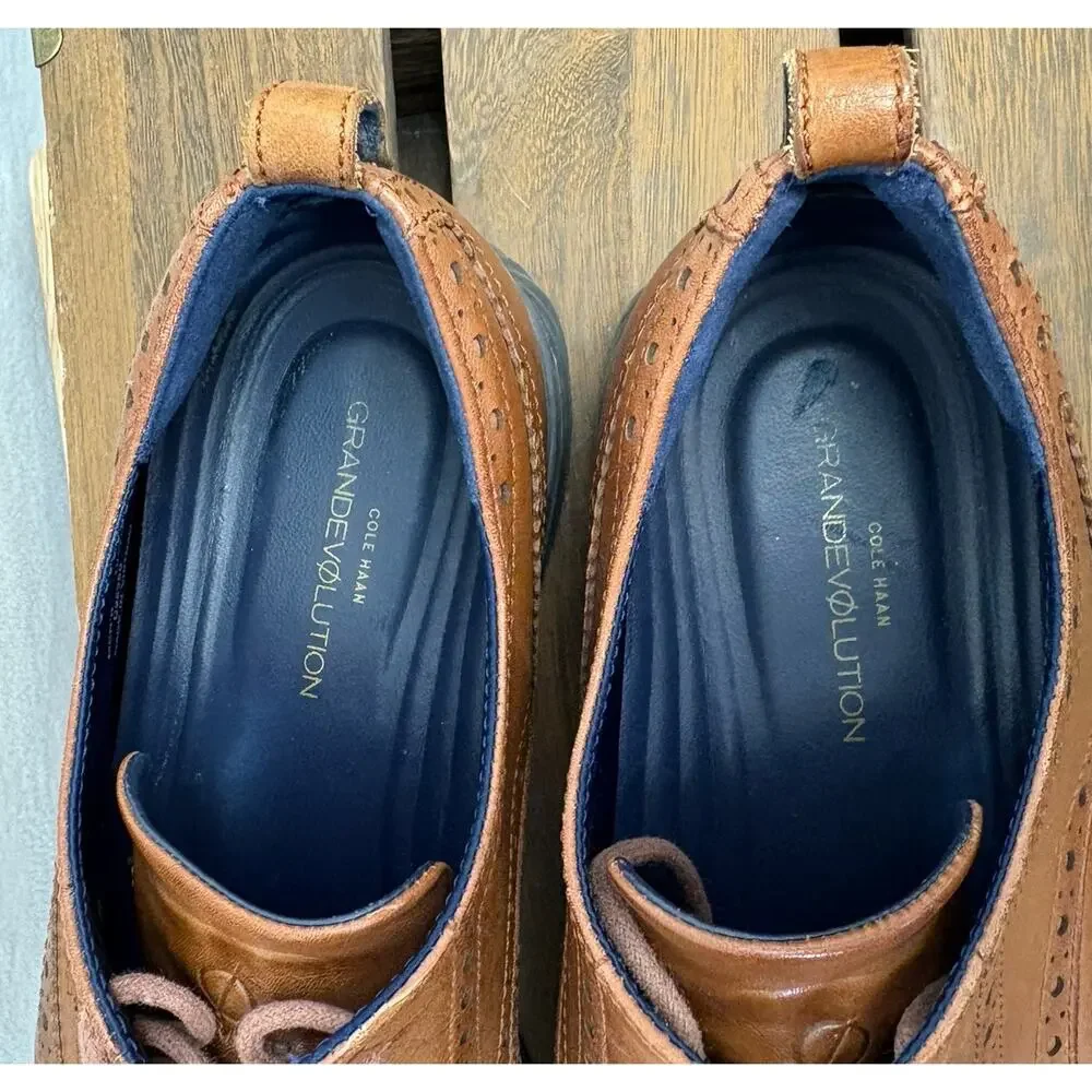 Cole Haan Grand Evolution Shoes Brown Leather Wingtip Lace Up Oxford Size 10.5M